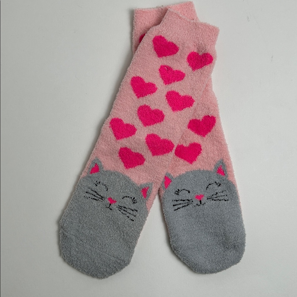 Pink and Gray Cat Heart Socks‎